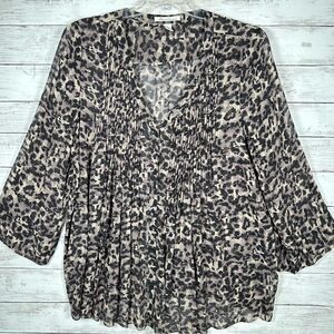 Kenneth Cole New York Silk Semi Sheer Pleated Front Camouflage Tunic XL
